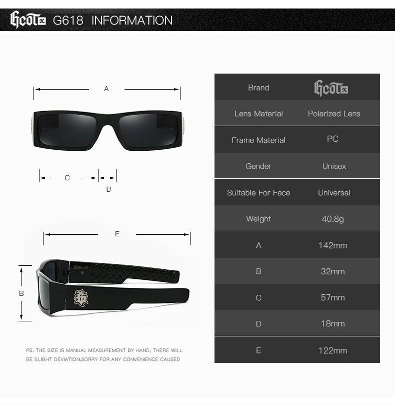 GCOTX Óculos de sol polarizados vintage UV400 Óculos de sol masculinos para dirigir preto quadrado oculos masculino 5 cores modelo 618