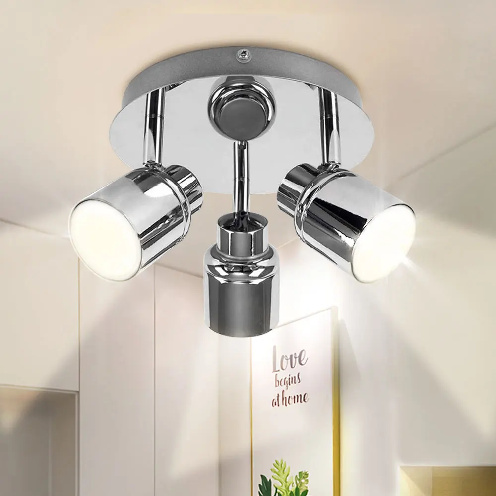 3 Way Round Plate Ceiling Spotlight for Bathroom Kitchen Flush Mount Close To Ceiling Spot Lamp GU10 Bulbs Included