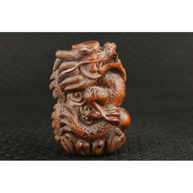 statua di drago fatta a mano in legno di bosso cinese netsuke da collezione Art