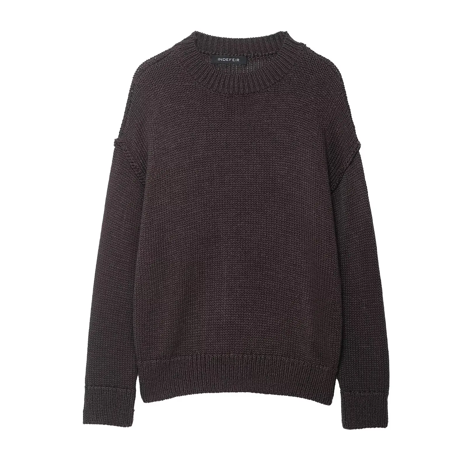 

Woman Spring Fashion Long Sleeves Round Neck Stitching Decoration Knitting Pullover Female Solid Color Casual Knitted Tops