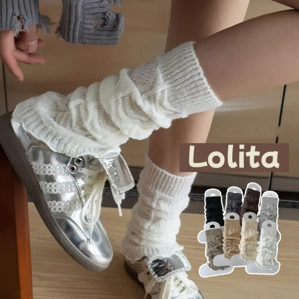 Sweet Japanese Lolita Leg Warmers for Women Ankle Warmer Gothic Long Socks Y2K Thin Knitted Boot Cuffs Cosplay Heap Heap Socks