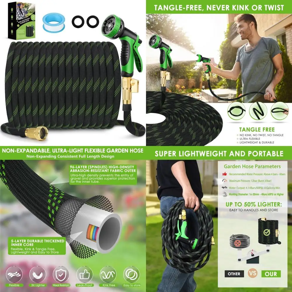 

75-футовый легкий и гибкий нерасширяемый садовый шланг с 10-узором распылительной насадкой и дизайном без ударов для легкого использования на открытом воздухе W