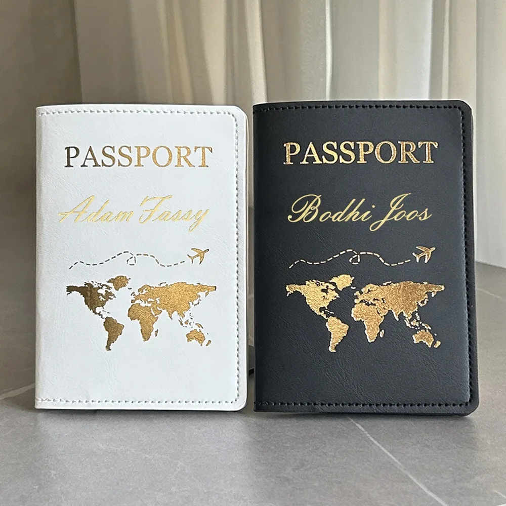 Custom Map Passport Covers con nomi coppia nome personalizzato copertina del passaporto nome in colore oro