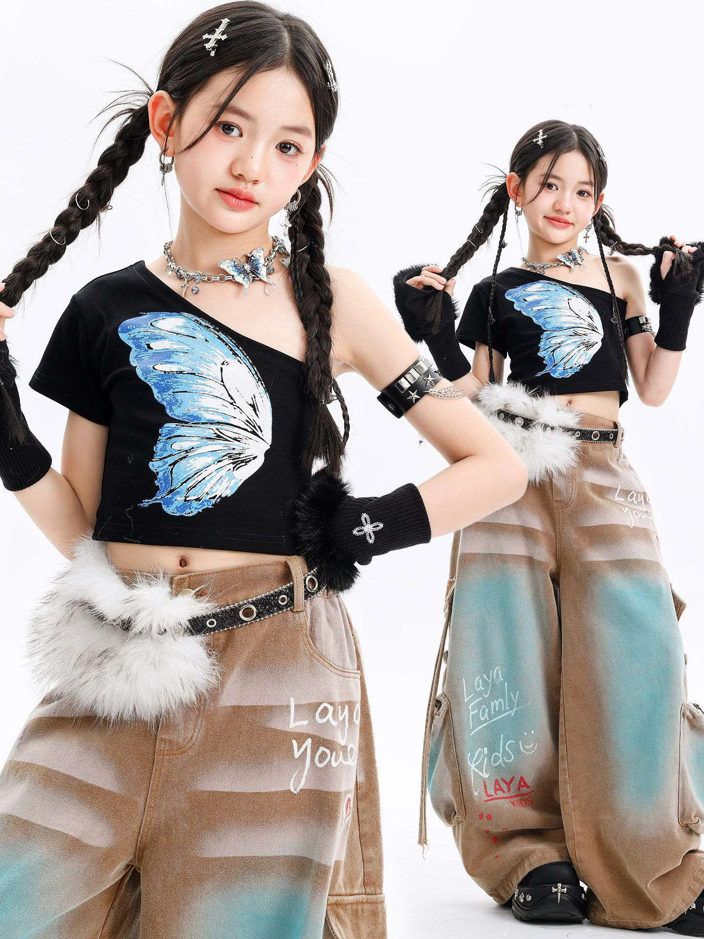 

Summer Girls Street Clothing Jazz Dance Costume Black Crop Tops Baggy Pants Hip Hop Performance Outfit Runway Concert Kpop Wear
