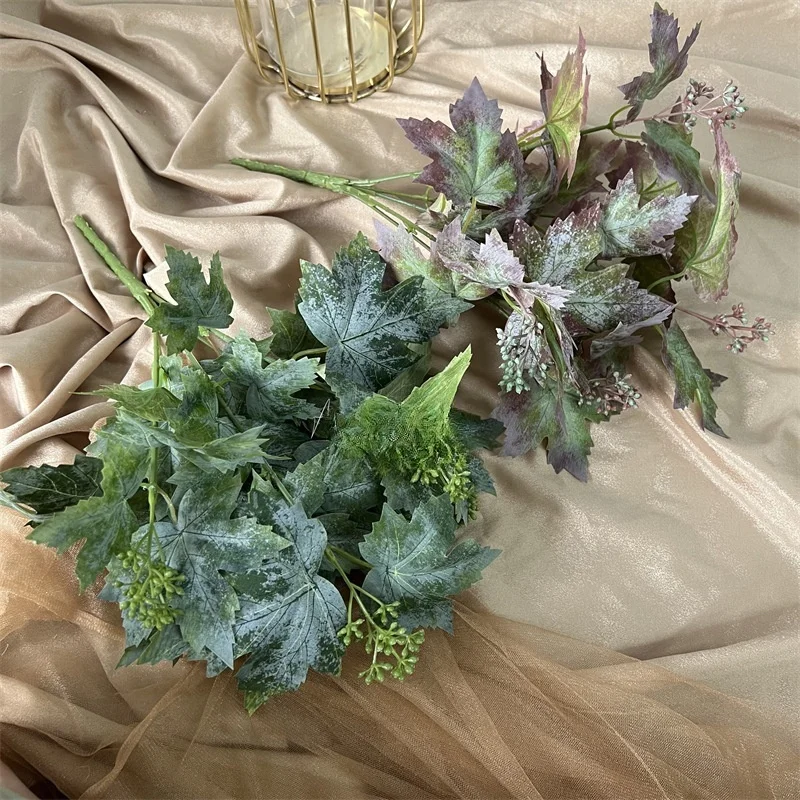 Nuevas hojas de uva de seda para boda, hogar, corona navideña, florero decorativo, ramas de hojas de uva artificiales con mesa de frutas, plantas falsas