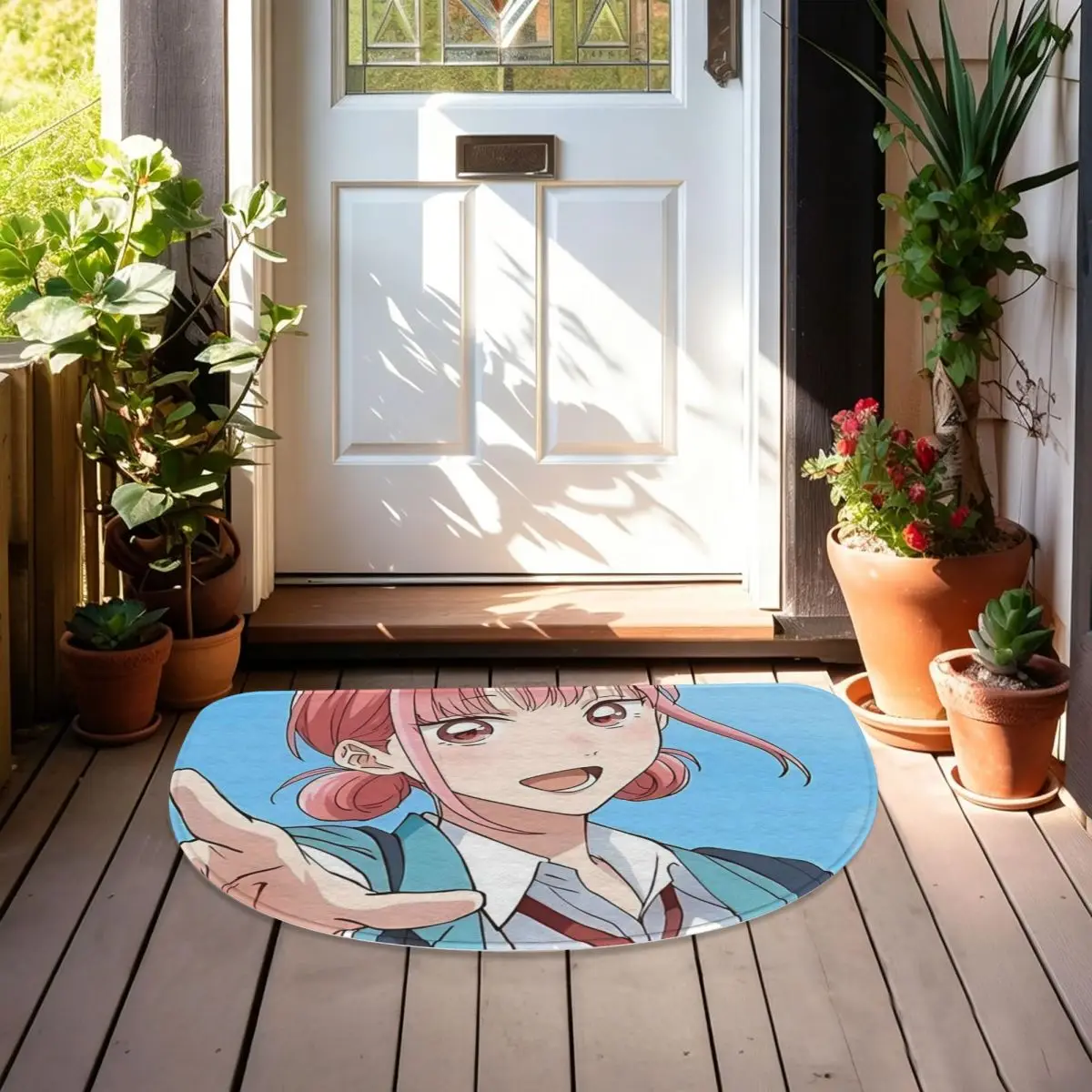 Blue Box Hina Chono Anime Soft Flannel Half Round Doormat Non Slip Bathroom Mat Absorbent Floor Carpet for Living Room