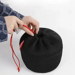 Portable Set Pot Storage Bag New Ultra Light Breathable Mesh Pouch Drawstring Buckle Mesh Fabric Tableware Bag Camping