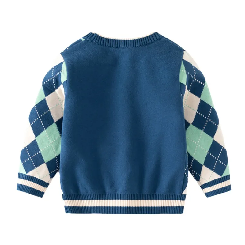 Cozy and Chic Toddler Boys Classic Cardigan Sweaters with Diamond Checkered Pattern Must-Have for the Fall and Winter 2-7 years