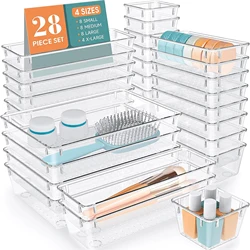 4/8/13/25/28/37-Piece Drawer Storage Box Set, Multi-Functional Transparent Plastic Drawer Organizer Set, Suitable for Cosmetics, Jewelry, Stationery, Home Organization, Office Supplies, Etc