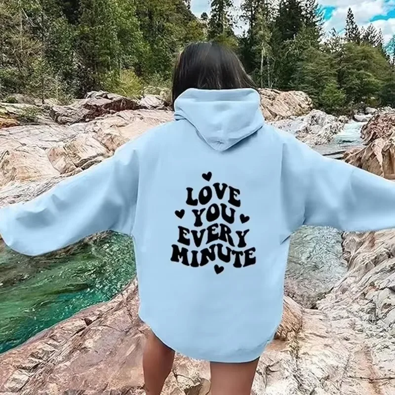 المرأة 2025 موضة ساخنة أحبك كل دقيقة الظهر البلوزات الملونة الربيع والخريف كم تنوعا بلايز عادية هوديي