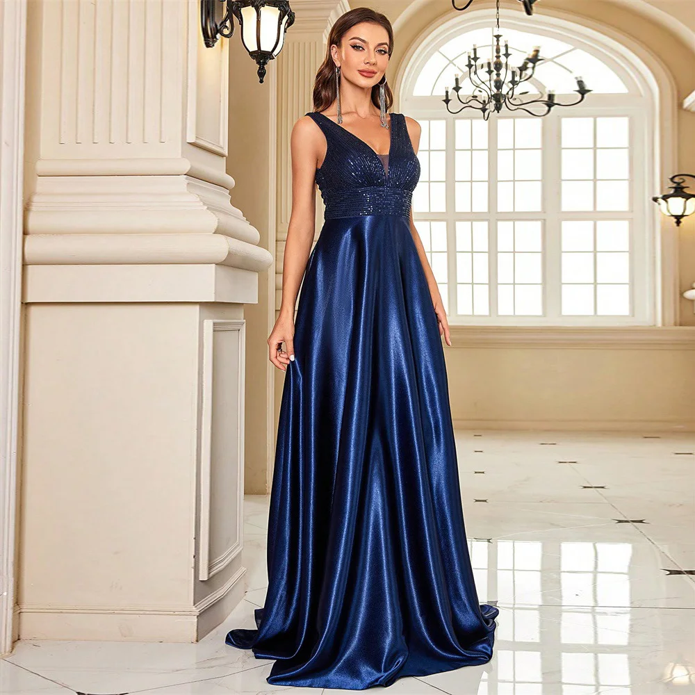 DEERVEADO Vestidos de noite femininos com decote em V, vestidos longos e elegantes para festa de baile, vestidos maxi para ocasião formal, vestidos de gala