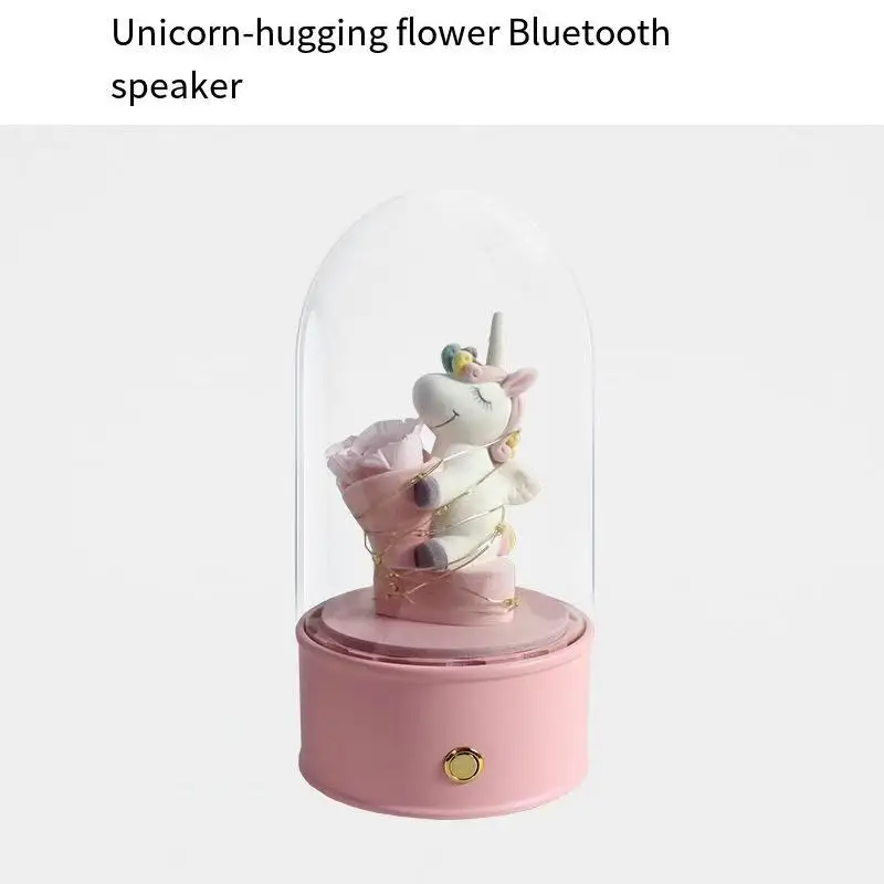

Pink Immortal Flower Unicorn Embracing Flower Bluetooth Speaker Dust Cover Protects Girlfriend's Birthday Gift Qixi Ornaments