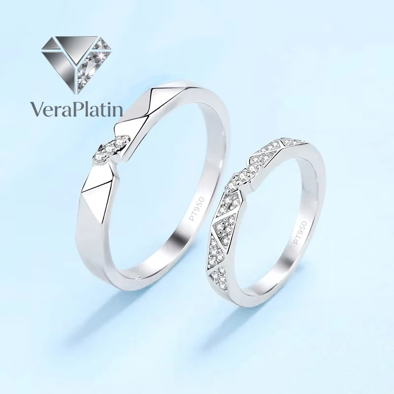 

VeraPlatin Engagement PT950 Platinum Women Men Couple Rings Valentine's Day Unisex 0.48CT Moissanite Diamond Lovers Wedding Band