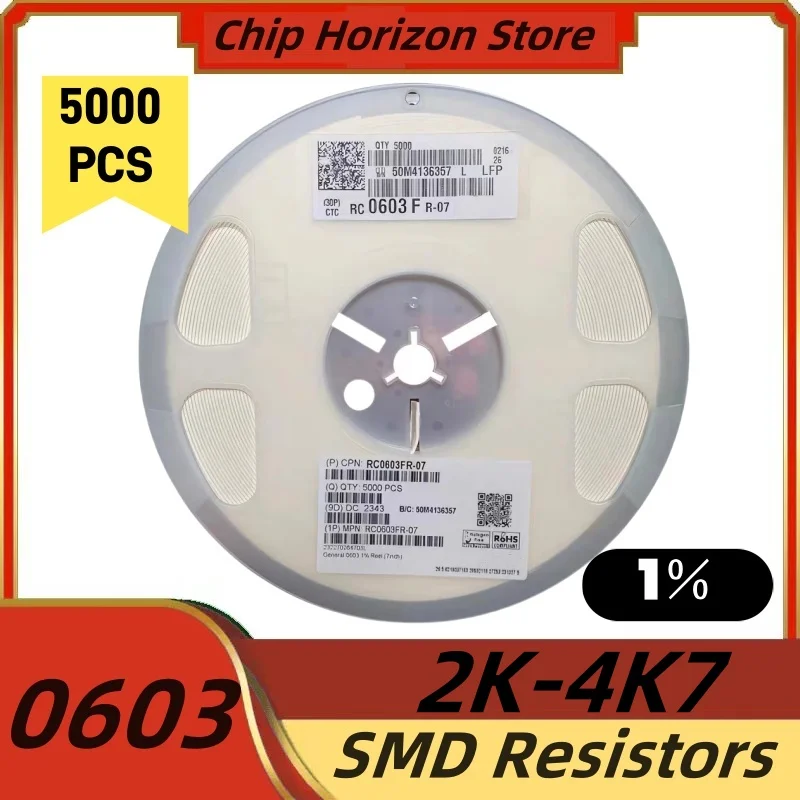 

SMD Resistor 0603 5000PCS 2K-4K7 1%2K2K2 2K4 2K7 3K 3K3 3K6 3K9 4K3 4K7 Ohm Chip Resistor 1/10W New