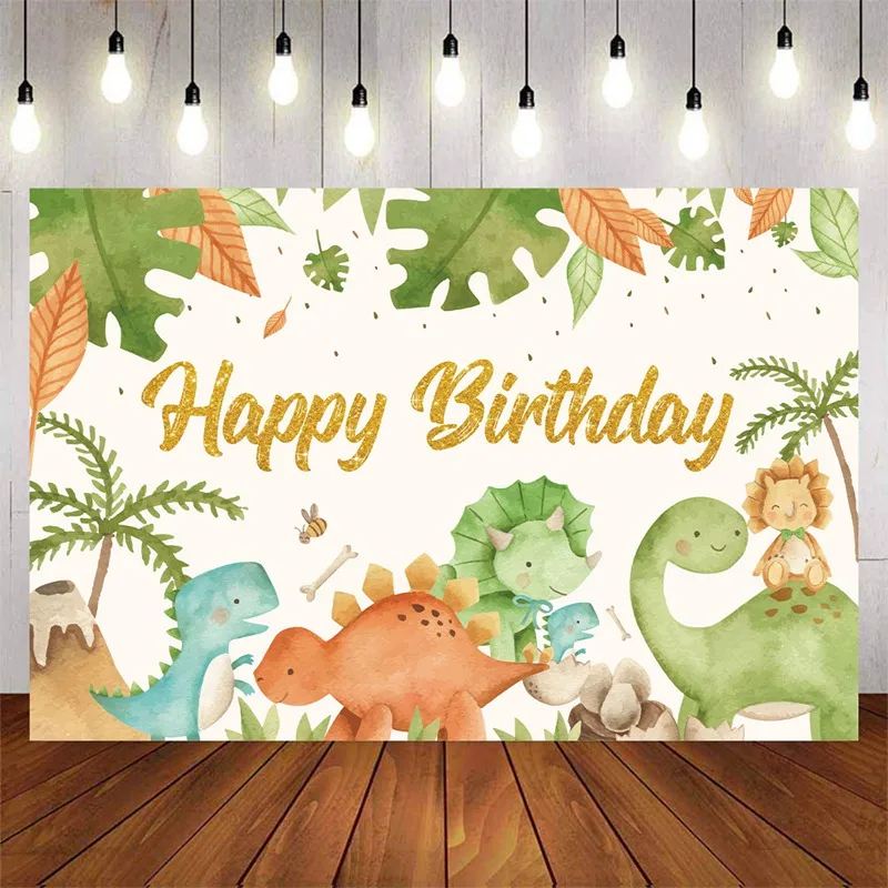 Dinosaur Birthday Backdrop Safari Jungle Forest Happy Birthday Party Animal Cartoon Kids Photo Background Banner Decorations