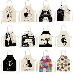 1Pc Kitchen Apron Cute Cartoon Cat Printed Sleeveless Cotton Linen Chef Aprons for Men Women Home Cleaning Tools 55x68cm