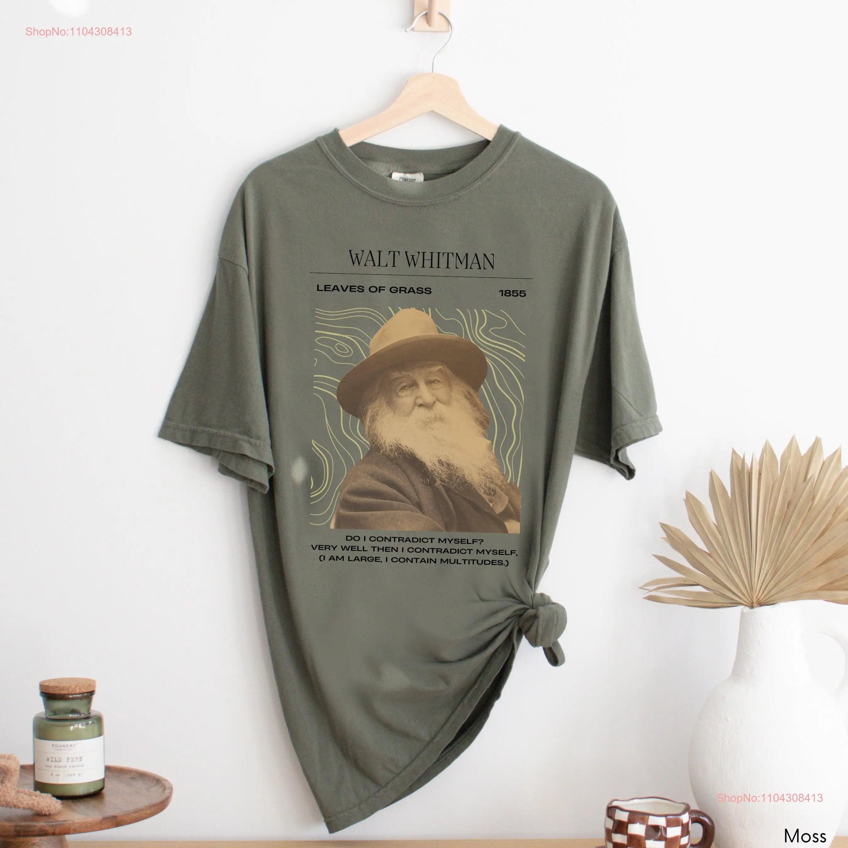 Walt Whitman Comfort Colors T Shirt Leaves of Grass Light Academia Booktok Book Lover ELA Teacher Writer Library