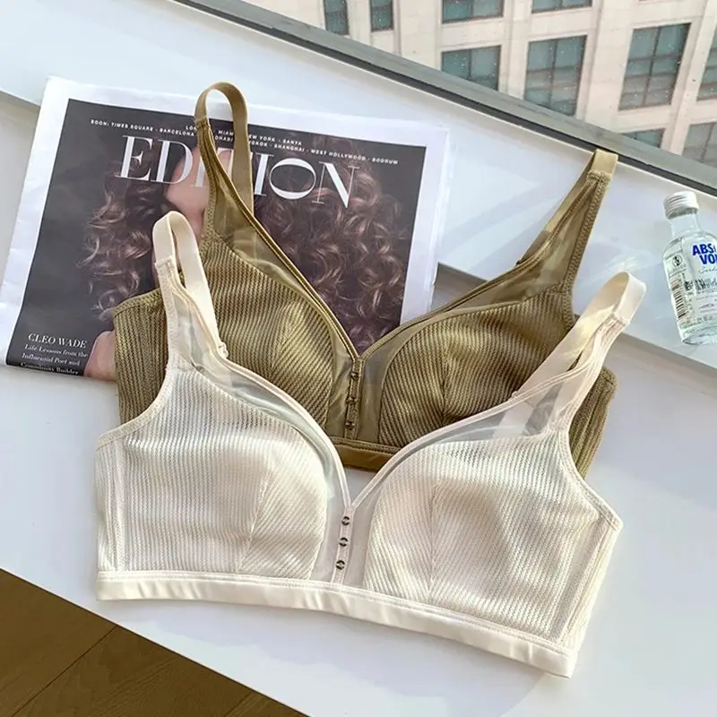 Reggiseno estivo Super sottile in rete reggiseno Push-Up Sexy senza anello in acciaio Modal Cotton Rabbit Ear Fixed Cup Plus Size reggiseni Minimizer per le donne