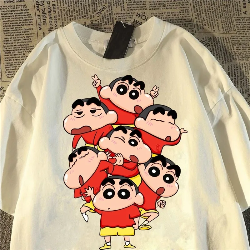 

Fashion 2025 Summer Crayon Shin Printed Casual Women's Kawaii T-Shirt Short Sleeve Street Y2k Harajuku Loose T-Shirt Ladies Top