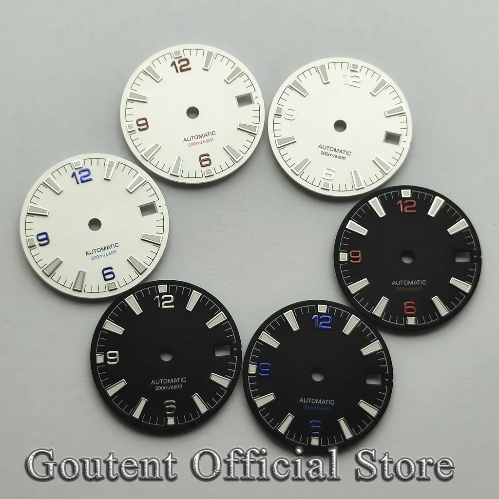 

Goutent new 28.5mm luminous watch dial Fit NH34 NH35 NH36 automatic movement calendar window aseptic dial watch accessories