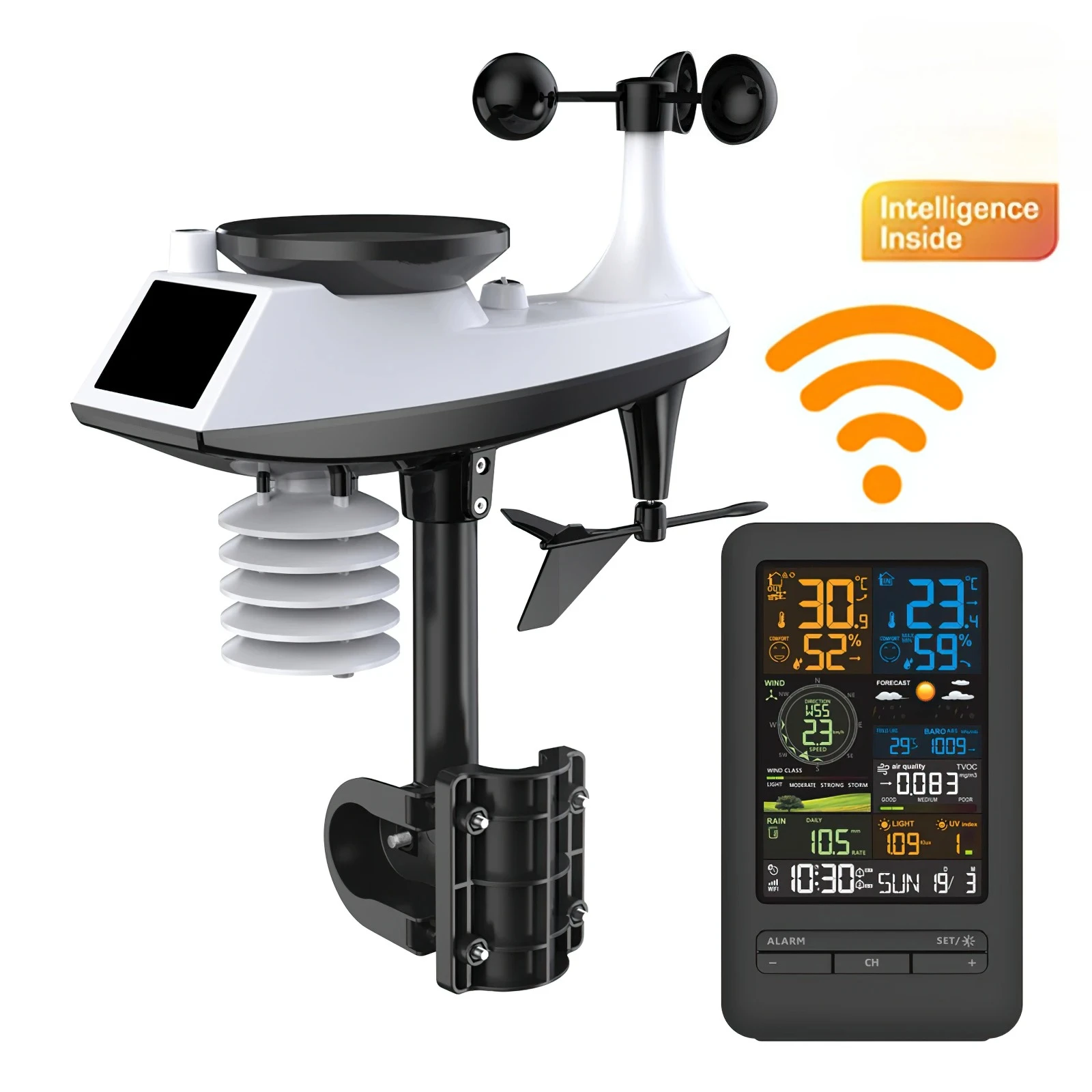 Wifi Weather Station Smart Home Digital Wind Speed Direction Rainfall Light Index Air Quality Temperature Humidity Monitor