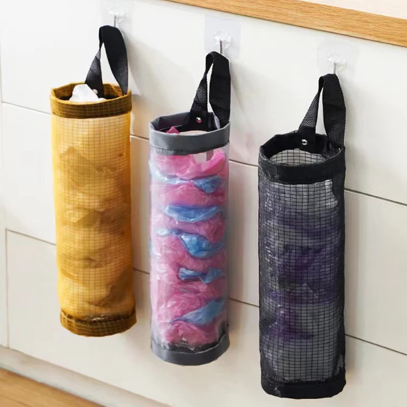 1Pc Wall Mounted Storage Bag No-Punch Grocery Bag Dispenser Hanging Storage Trash Garbage Bag Kitchen Garbage Organizer