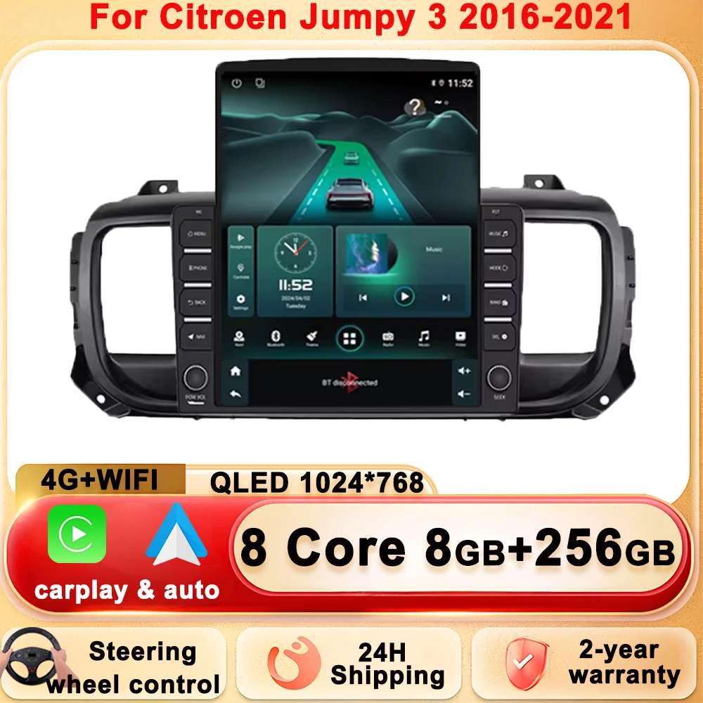 Android para citroen jumpy 3 2016-2021 peugeot expert 3 2016-2021 9.7 polegadas carplay android auto multimídia player navegação gps