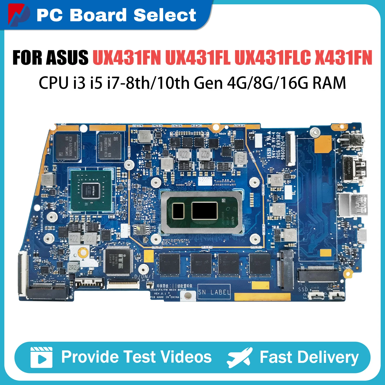 

SAMXINNO UX431FA Mainboard For ASUS UX431FAC BX431F UX431FN UX431FLC Laptop Motherboard I3 I5 I7 8th/10th Gen 4G/8G/16GB-RAM