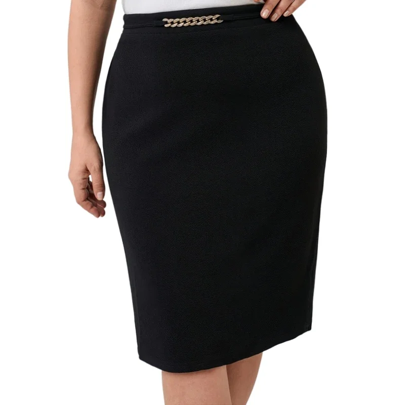 Falda elástica de longitud media de talla grande 1XL-5XL para mujer, falda ajustada de cintura alta a la moda hasta la rodilla para mujer