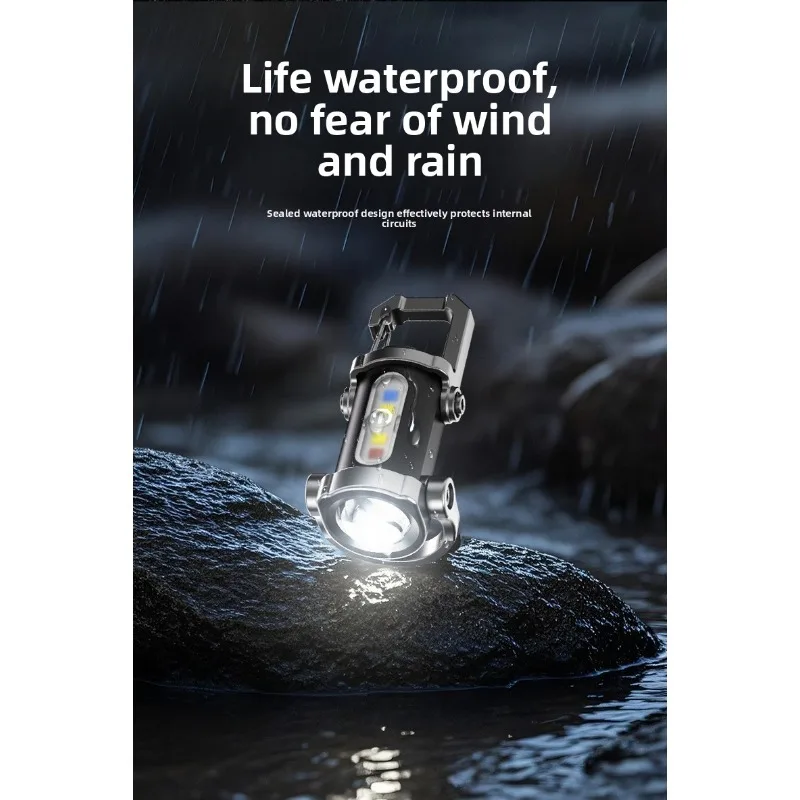 Mini Keychain Light Flashlight: Super Bright, Rechargeable, Red-Blue Warning, Backpack Light, Home Emergency Use, Long Battery