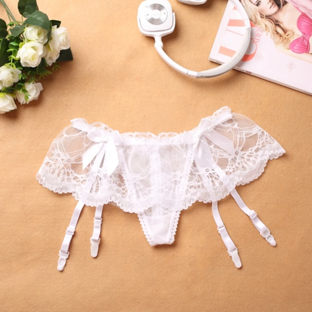 القوس الدانتيل الملابس الداخلية Crotchless ثونغ مرونة معتدلة طول منتظم بلون دنة النسيج مناسبة لجميع الفصول