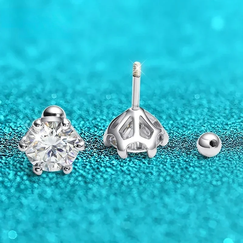 Moissanite 8mm D Color 2.0 Carat 100% Stud Earrings For Women Screw Thread Ear Studs 925 Silver Jewelry Pass Diamond Test