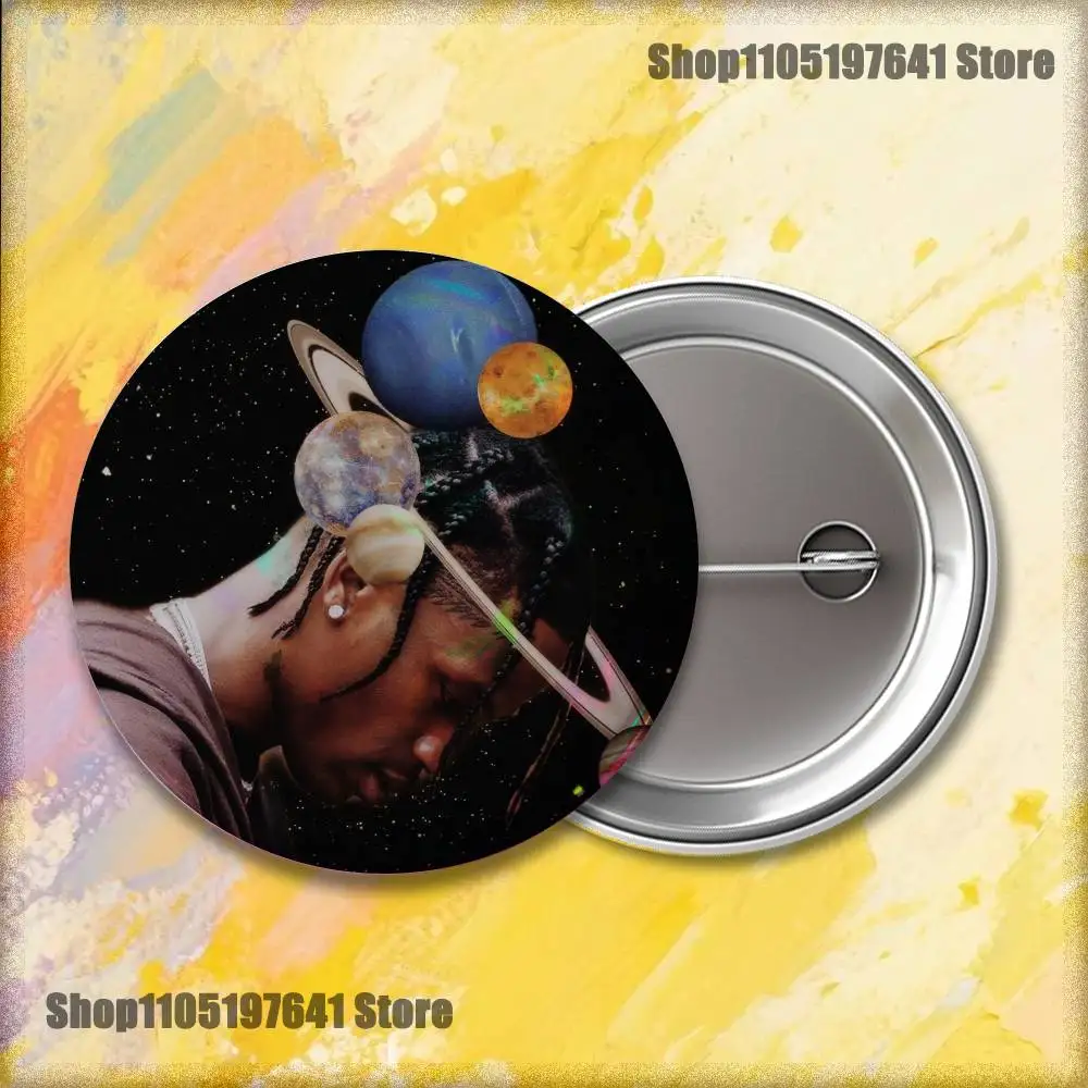 مغني الراب T-Travis S-Scott شارات زر مستدير الإبداعية دبوس بروش شارة حقيبة اكسسوارات الديكور المشجعين جمع الأصدقاء الهدايا #3