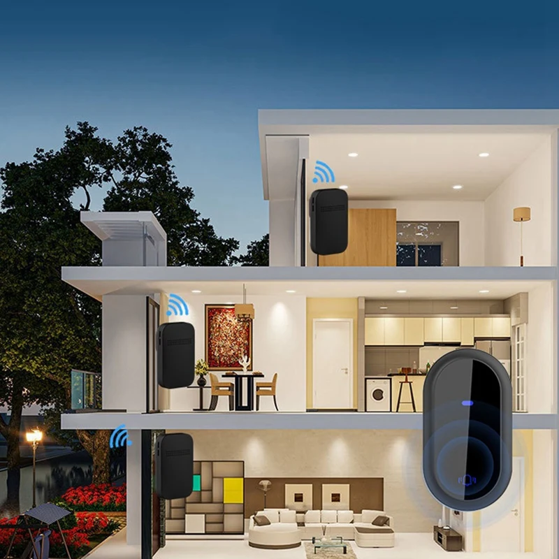 ABDE-Wireless Doorbell กันน้ําสมาร์ท Doorbell IP68 บ้านประตูเบลล์อัจฉริยะ 4 ระดับควบคุมระดับเสียง 38 เพลง