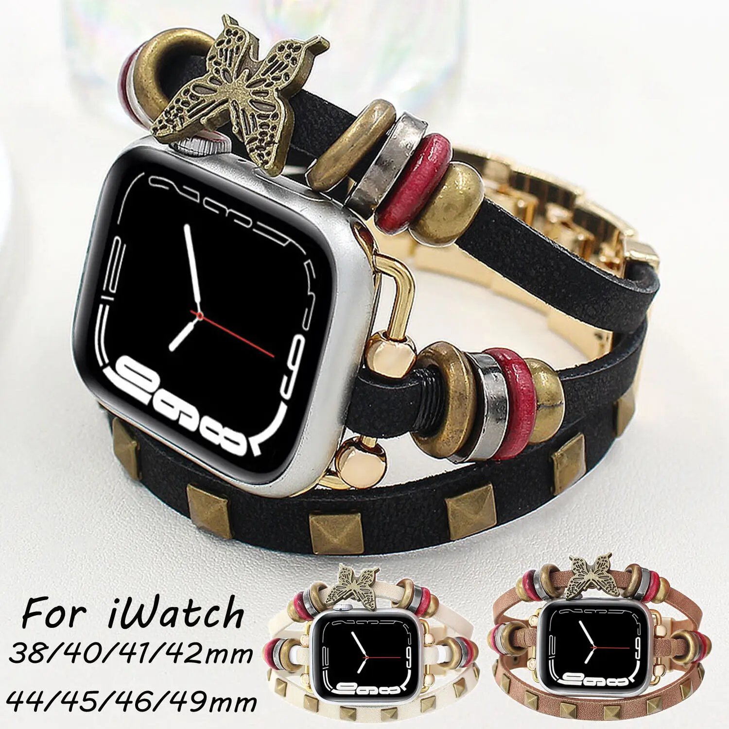 

Retro Leather Metal Link Watch Strap for Apple Watch Series 10 42 46mm Band Bracelet for iWatch Ultra 9 8 7 6 SE 5 41 44 45 49mm