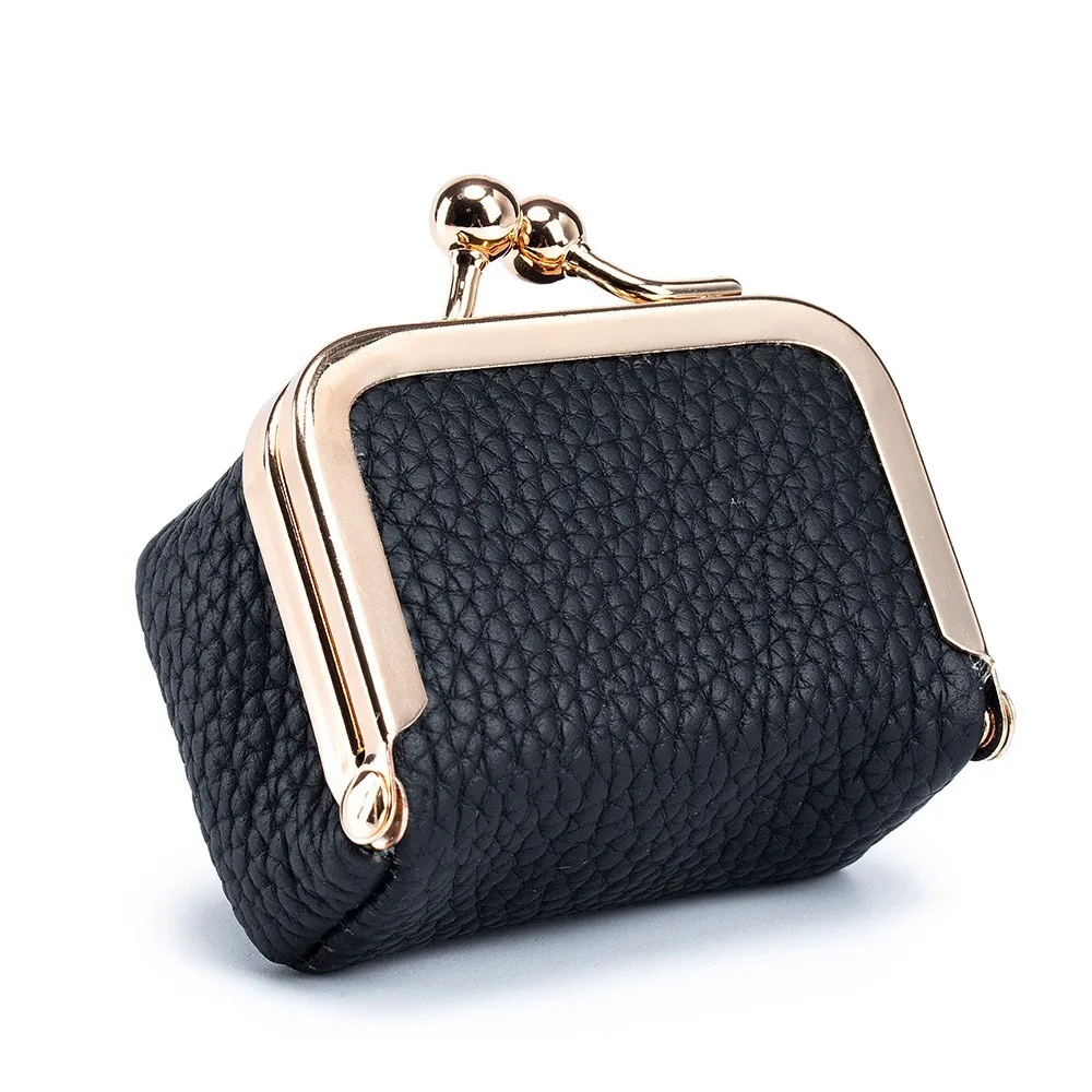 

PU Leather Kiss Lock Change Pouch Luxury Small Square Leather Jewelry Bag Solid Color Soft Small Item Bag Keys Lipsticks