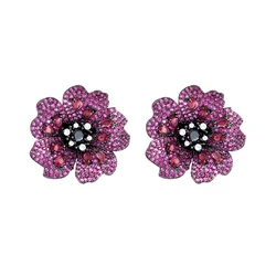 ThreeGraces Luxury Rose Red Cubic Zirconia Big Flower Stud Earrings for Women Fashion Elegant Daily Party Costume Jewelry E1905