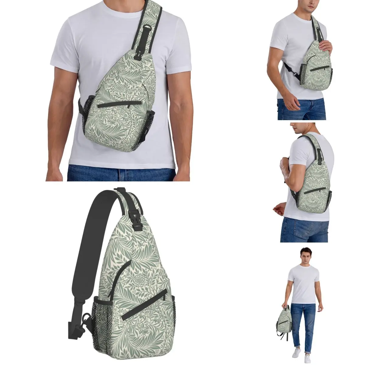 William Morris Green Crossbody Sling Bags Small Chest Bag Floral Art Shoulder Backpack Daypack for Hiking Travel Travel Bag