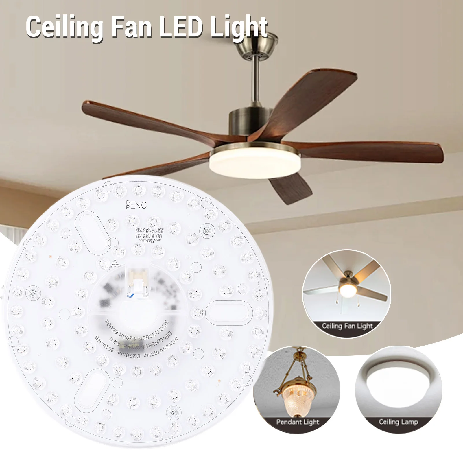 

Светодиодный потолочный вентилятор, модернизированный, 8,66 дюйма, 3CCT, 3000K, 4200K, 6500K, 36 Вт, простая установка, замена светодиодного потолочного вентилятора для кухни