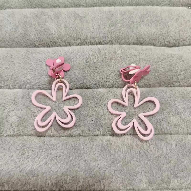 Fashion Pink Girl Sweet Earrings Colorful Dopamine Flower Alloy Earrings Earrings Earclips Earrings Romantic Jewelry