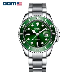 DOM New Watch For Men Luxury Gold Fashion Quartz  Luxury Men's Watch 30M Date Waterproof Movement Luminous Green Water Ghost Rel