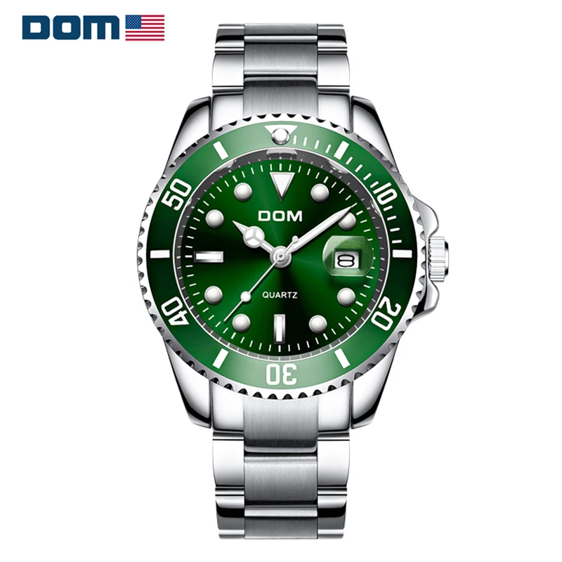 DOM New Watch For Men Luxury Gold Fashion Quartz  Luxury Men's Watch 30M Date Waterproof Movement Luminous Green Water Ghost Rel