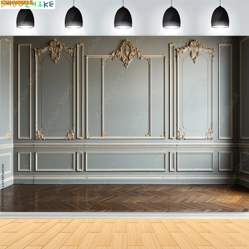 

Luxury Classic Interior Wall With Mouldings Photography Backdrops European Vintage Wood Wedding Photo Studio Background DX-03