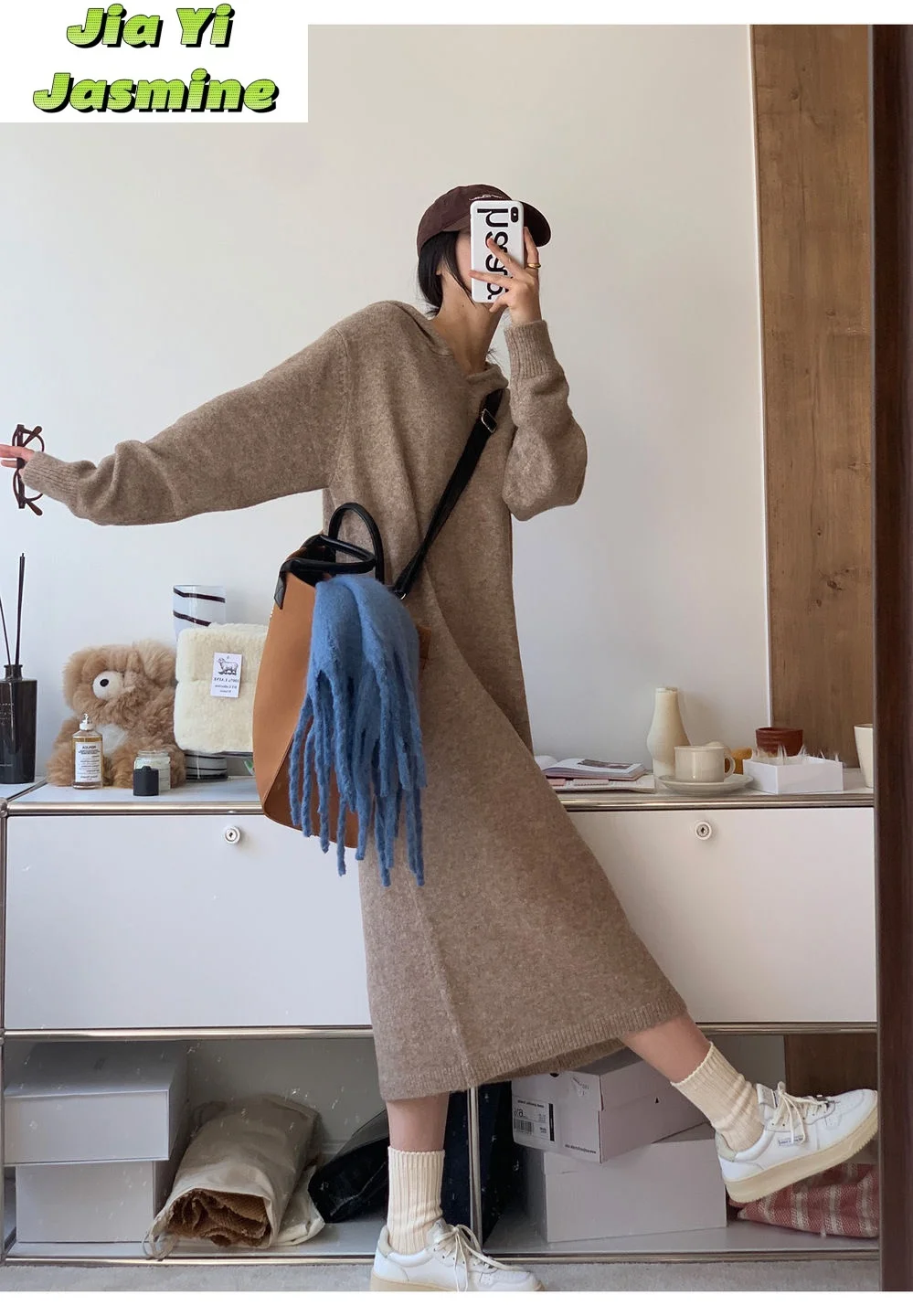 

2024 Autumn/Winter New Hooded Knitted Skirt for Women Long Coat Versatile Casual Loose Interior Sanitary Skirt Woolen Skir