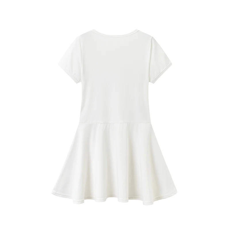 1/3-teiliges Mädchen-Sommerkleid, bequemes Freizeitkleid, süßes und niedliches Kleid mit Schleifendruck, Plissee-Kleid, Rundhals-Knielanger Rock – Detail 9
