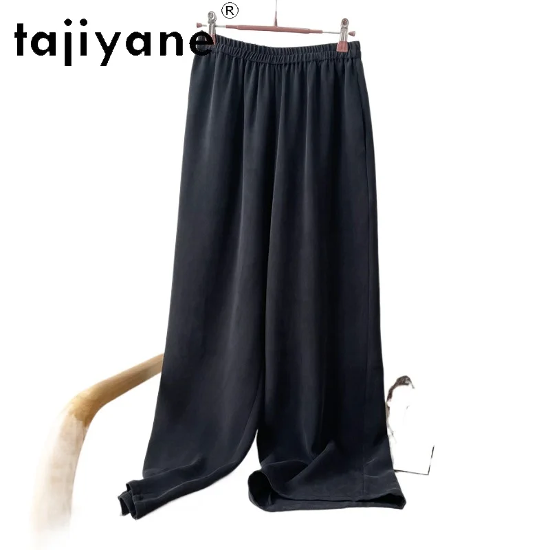 

TAJIYANE 100% Mulberry Silk Pants Women 32 Mommes Black Straight Trousers Casual Spring Summer Pants 2026 Woman Clothing одежда