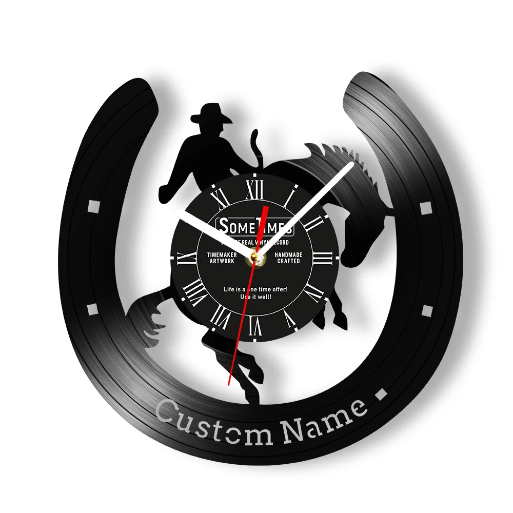 Personalized Cowboy Name Vinyl Record Wall Clock Western Wild West Home Decor Watch Wyoming Cowboys Sign Custom Retro Wall Clock