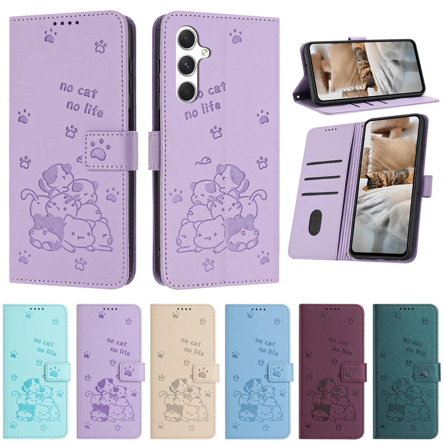 Leder Katze Telefon Brieftasche Fall Buch Für Samsung Galaxy A05s A15 A35 A55 A14 A24 A34 A54 A13 A23 A33 A53 A12 A22 A32 A52 A51 Abdeckung