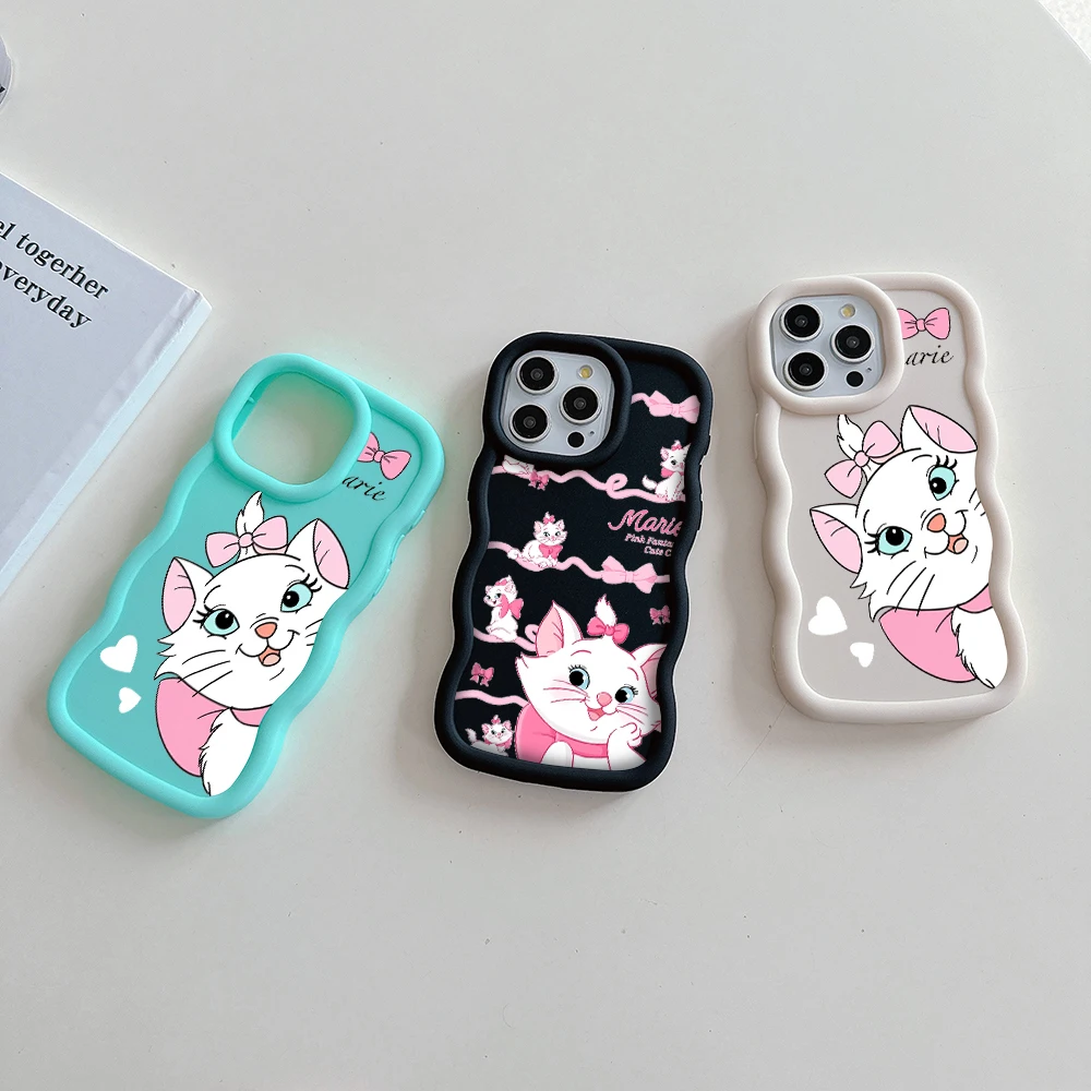 Pink Bow knot Marie Cat Phone Case For Xiaomi Redmi Note 8 9S 10 10S 11 12 13 Pro Plus 4G 5G Candy Color Soft TPU Back Cover