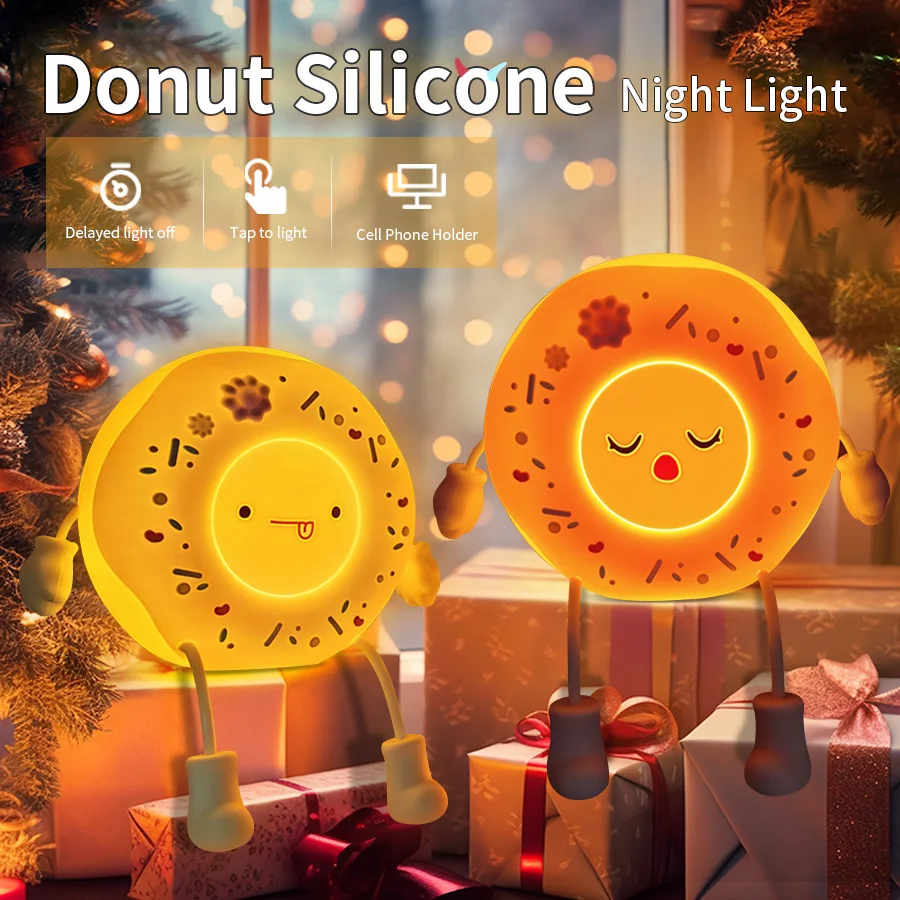 

Cute Donut Night Light Soft Silicone Delay Off Sleep Protector Warm Light Eye Protection Children Christmas Birthday Gift